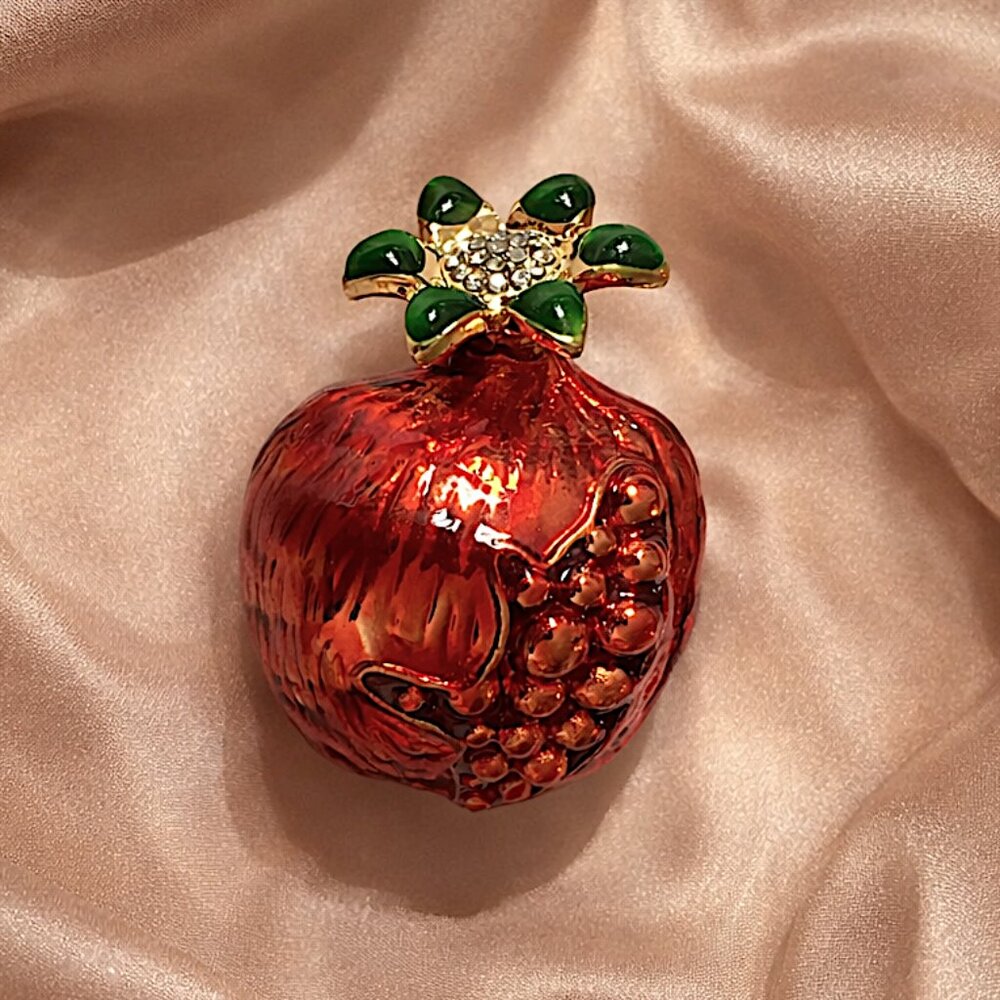 VINTAGE ESTATE Pomegranate Brooch Pin Rare Enamel Rhinestone Costume Jewelry 80s
